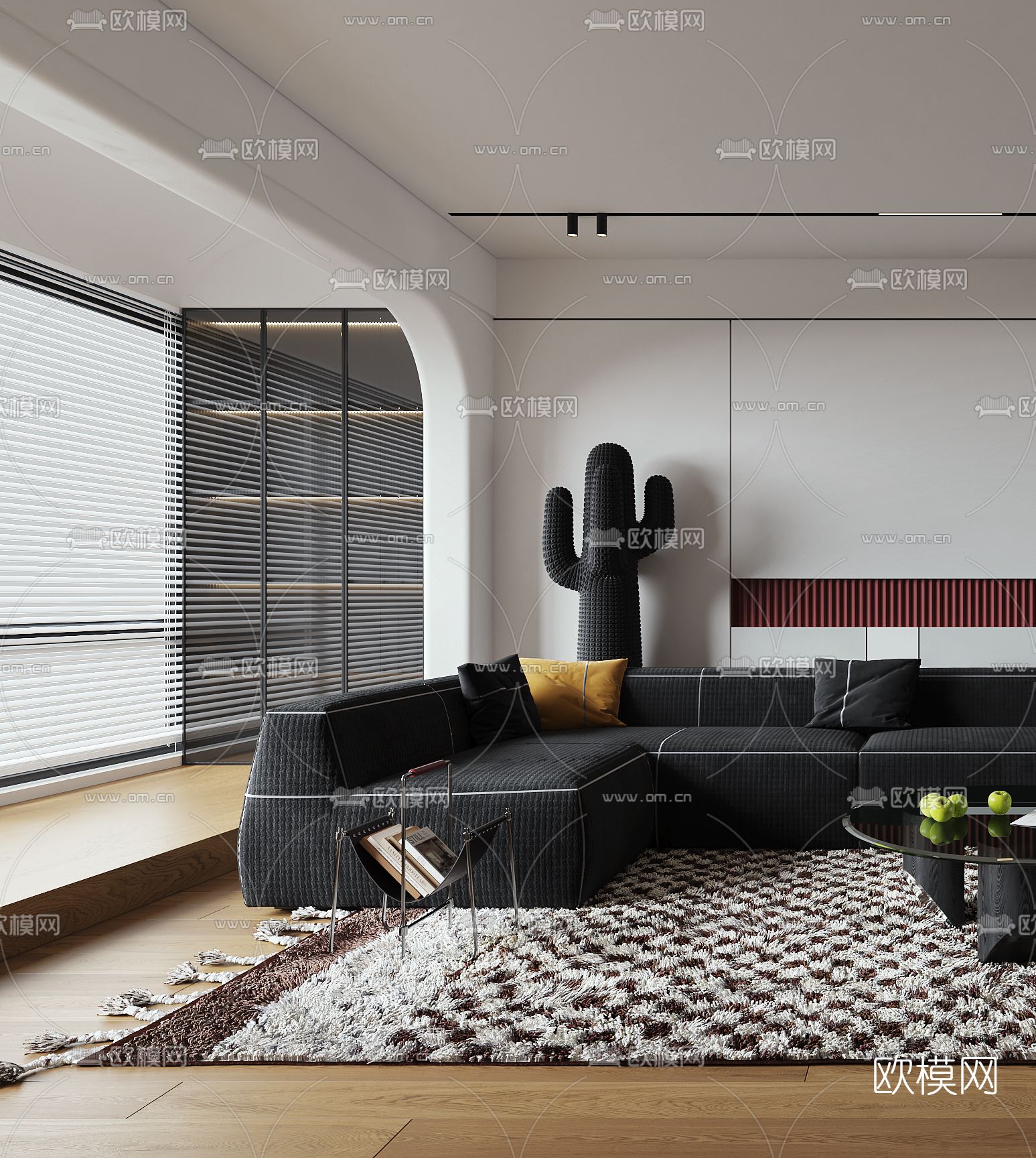 现代高级灰客厅3d模型下载（渲染图2）