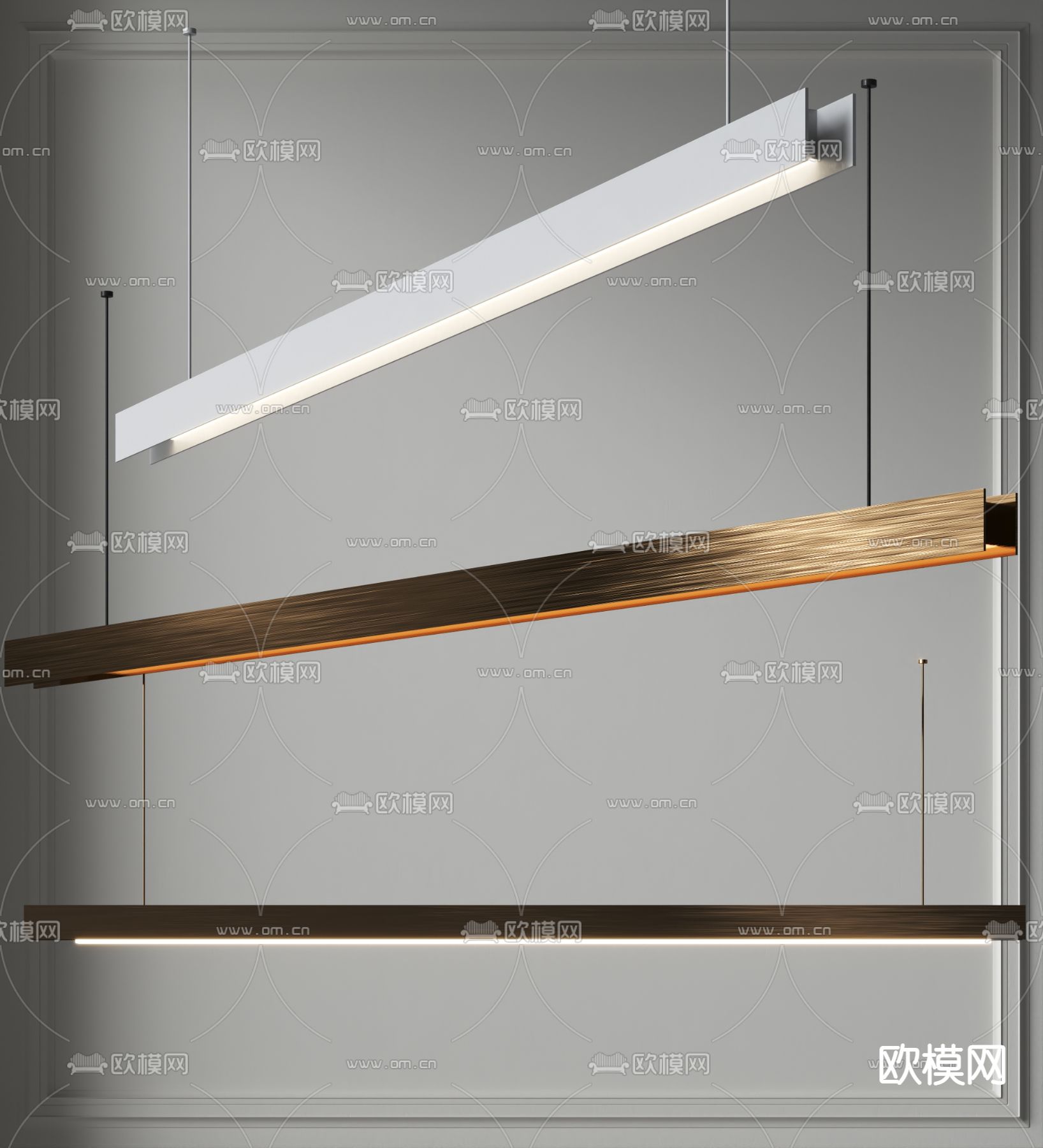 现代拉丝金属办公吊灯3d模型下载