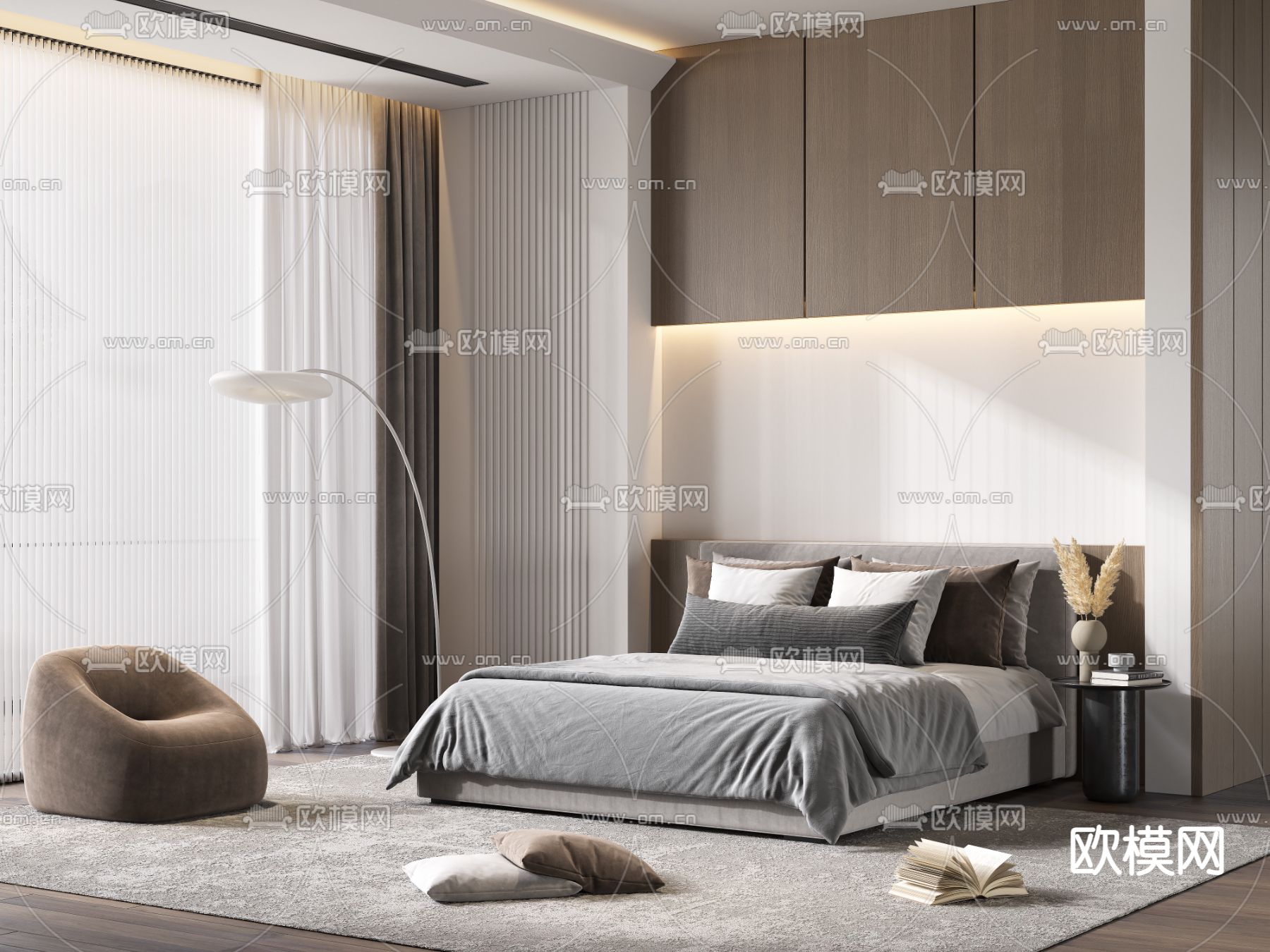 Minotti现代灰色双人床3d模型下载