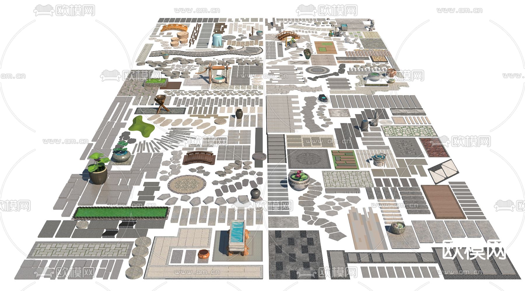 中式园路汀步庭院小品3d模型下载（渲染图2）