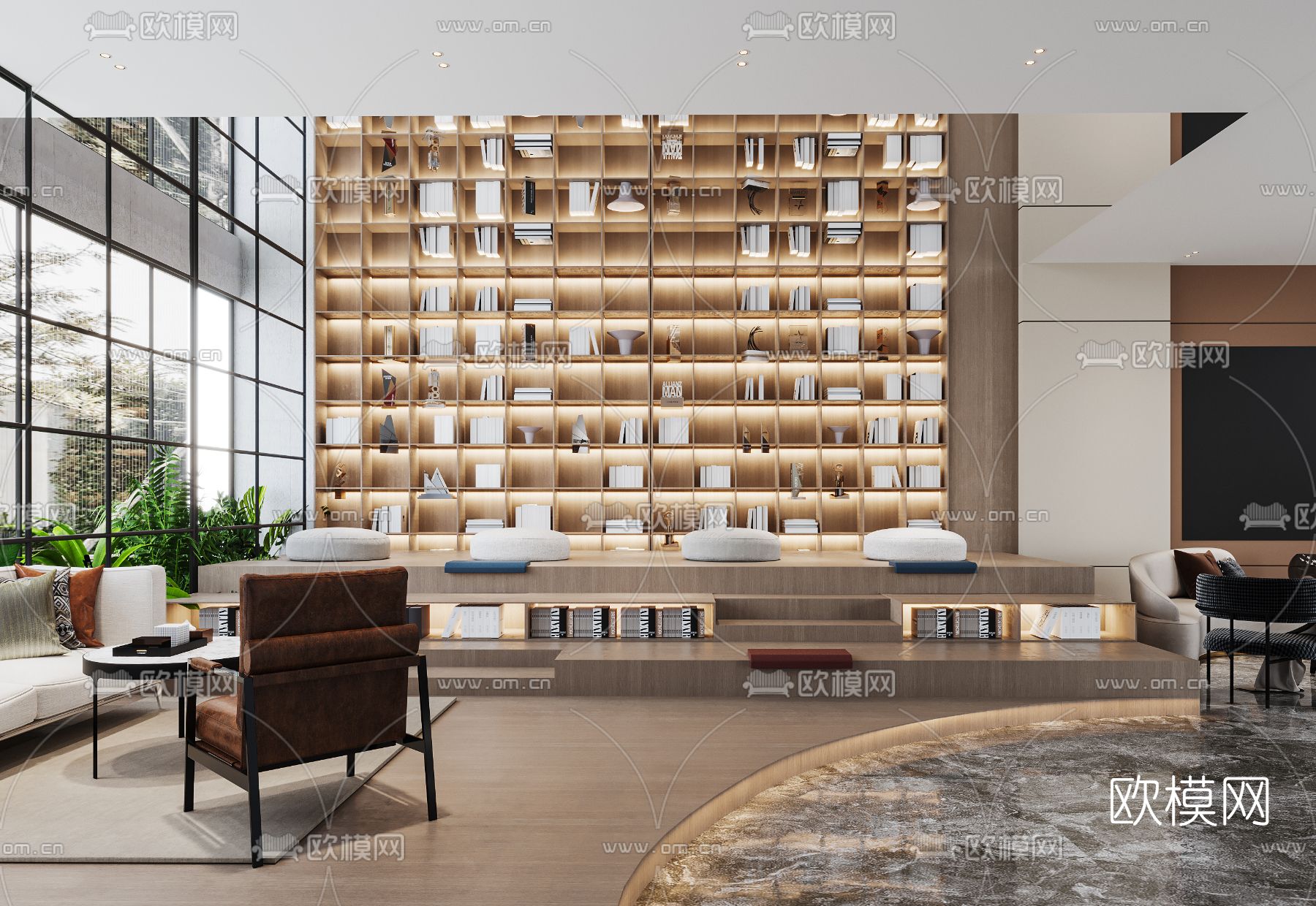 现代办公前台接待处3d模型下载（渲染图1）