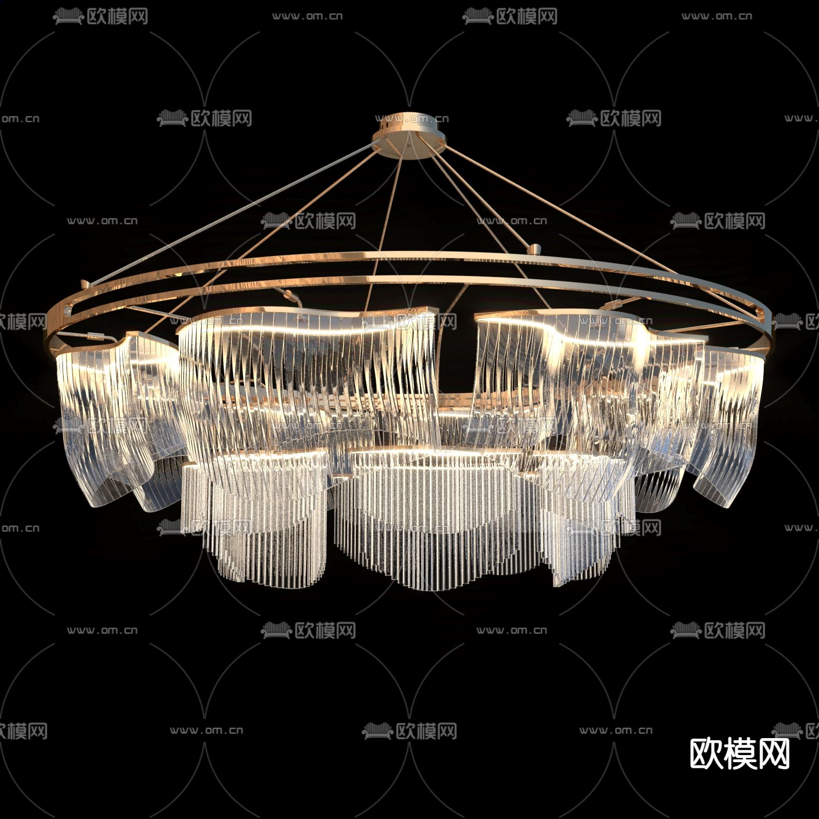 现代轻奢水晶吊灯3d模型下载（渲染图4）