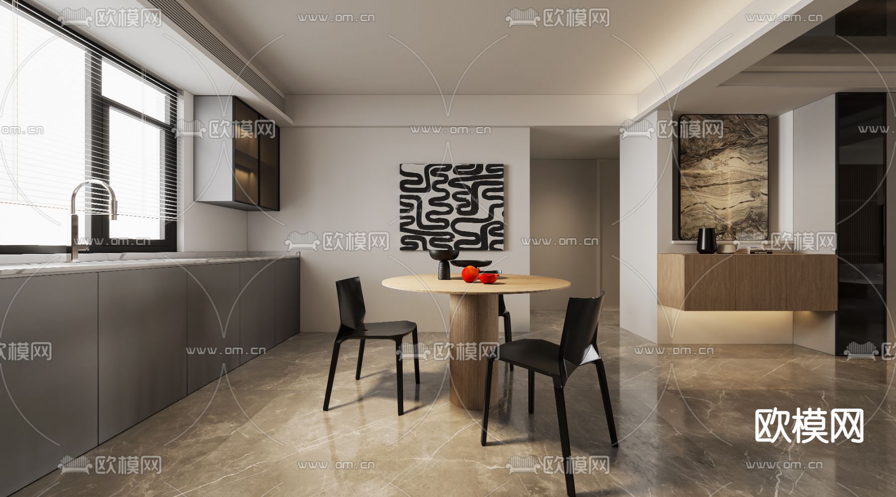 现代客厅餐厅3d模型下载（渲染图4）