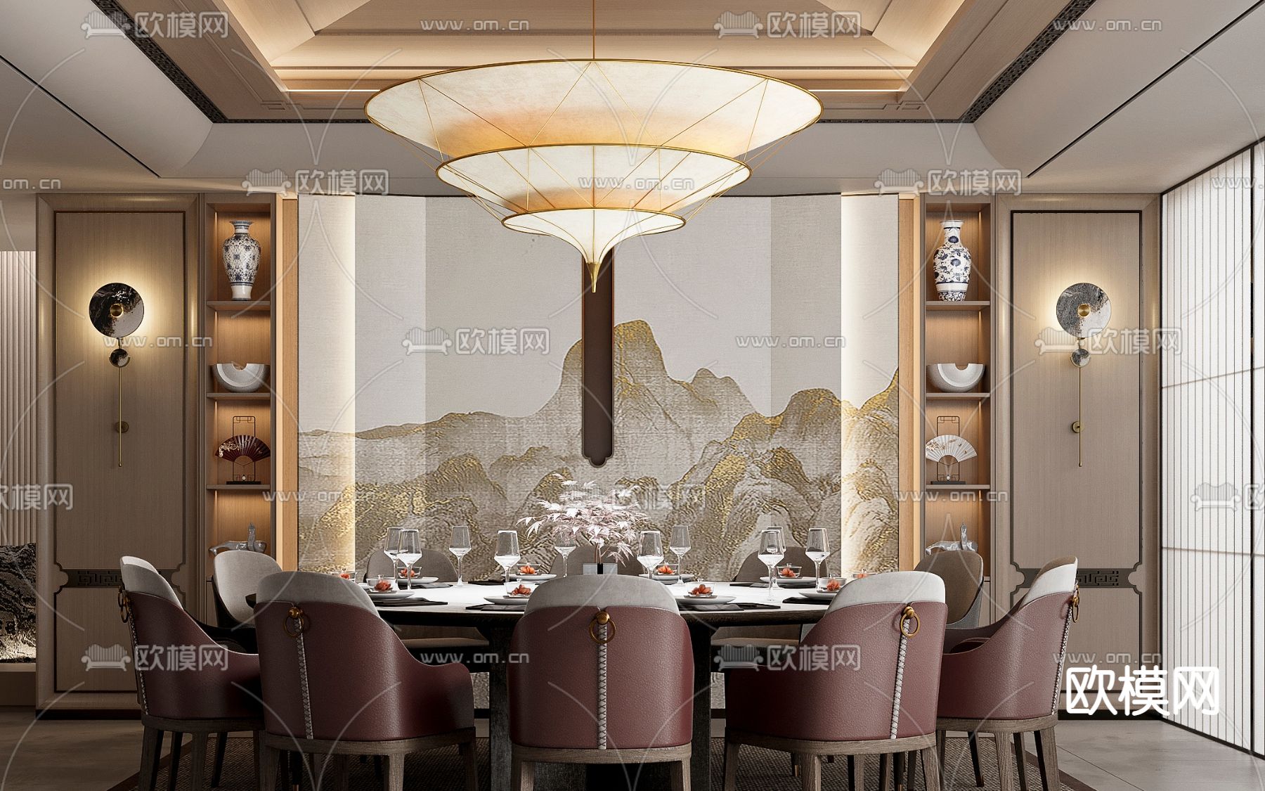 新中式中餐厅包房3d模型下载（渲染图3）