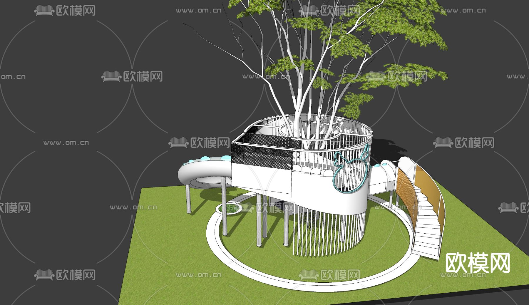 现代儿童滑梯爬爬床su模型下载（渲染图1）
