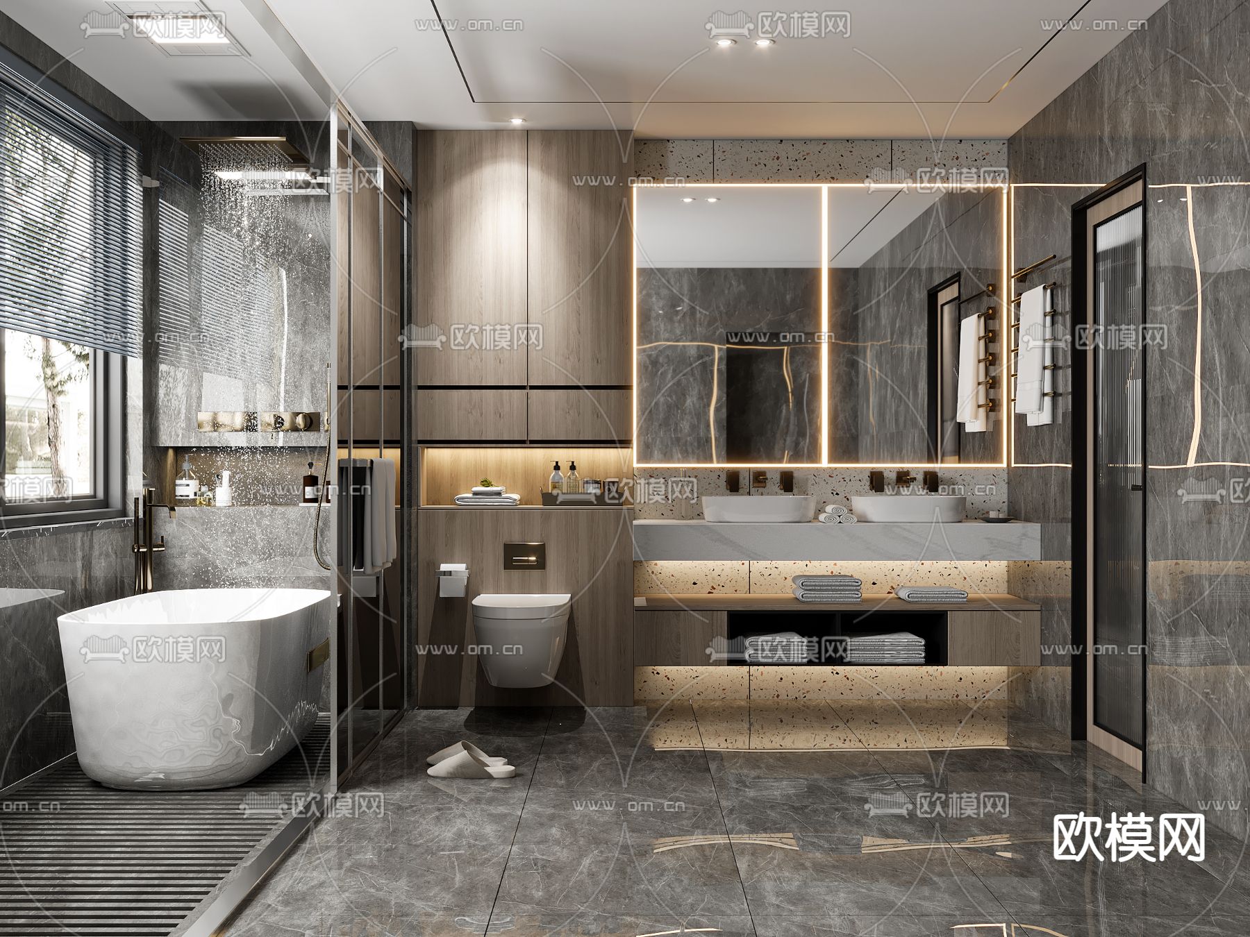 现代轻奢卫生间浴室3d模型下载