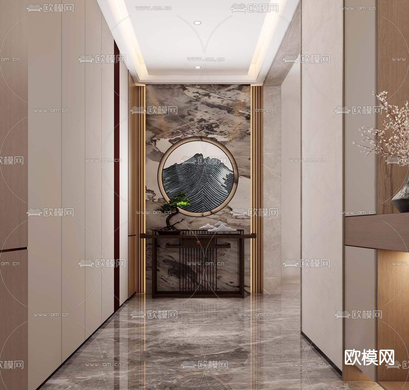 新中式玄关过道su模型下载_ID12069352_sketchup模型下载-欧模网
