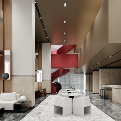  现代售楼部大堂su模型 