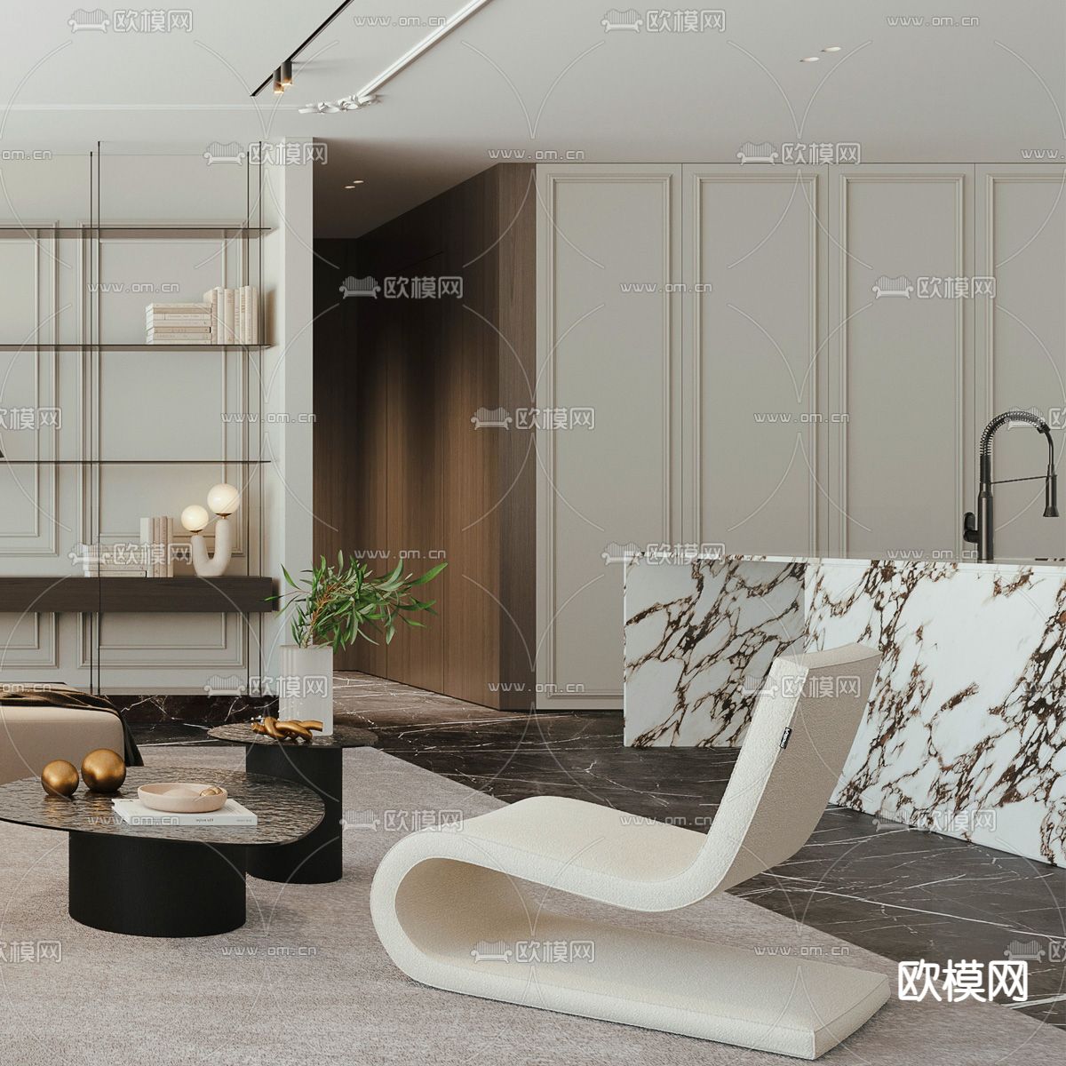 法式轻奢客餐厅3d模型下载（渲染图4）