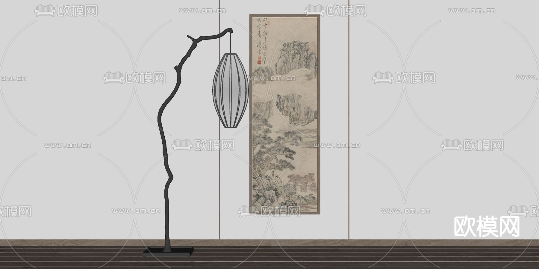 新中式水墨装饰画su模型下载（渲染图2）