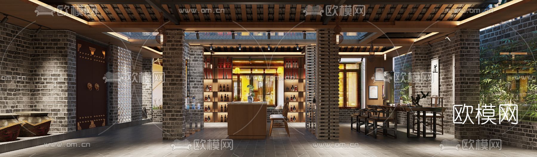 中式名酒展厅3d模型下载（渲染图1）