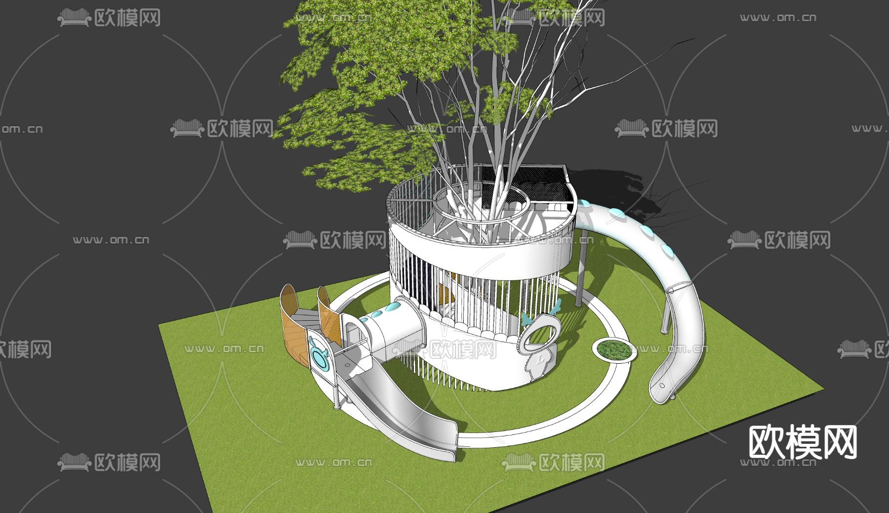 现代儿童滑梯爬爬床su模型下载（渲染图3）