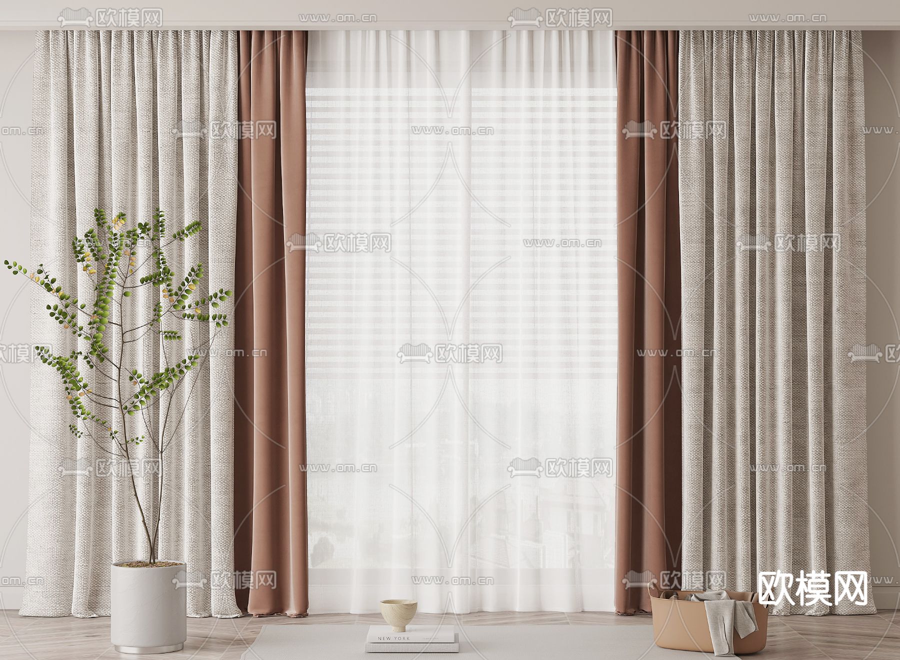 现代拼色窗帘3d模型下载