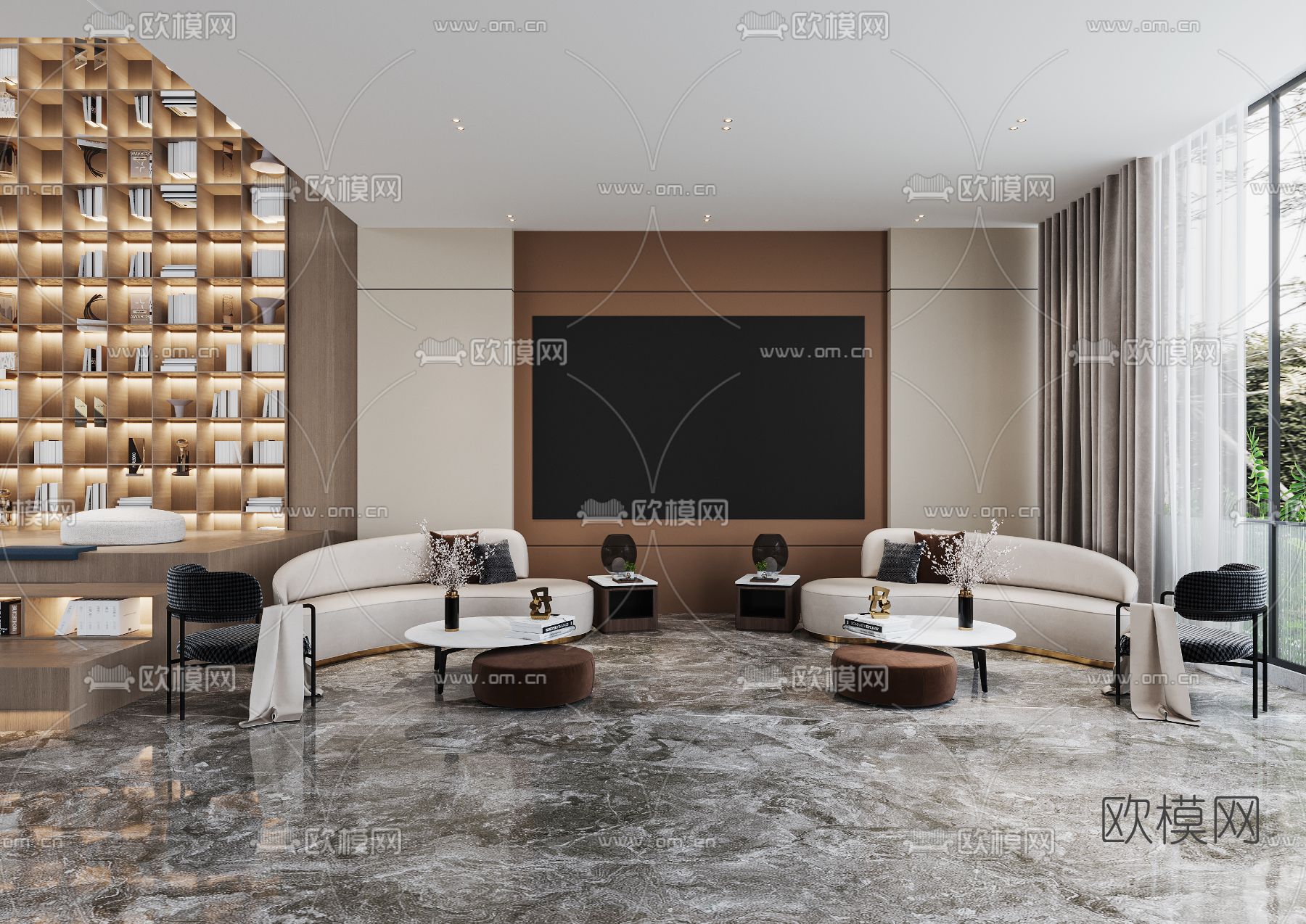 现代办公前台接待处3d模型下载（渲染图2）