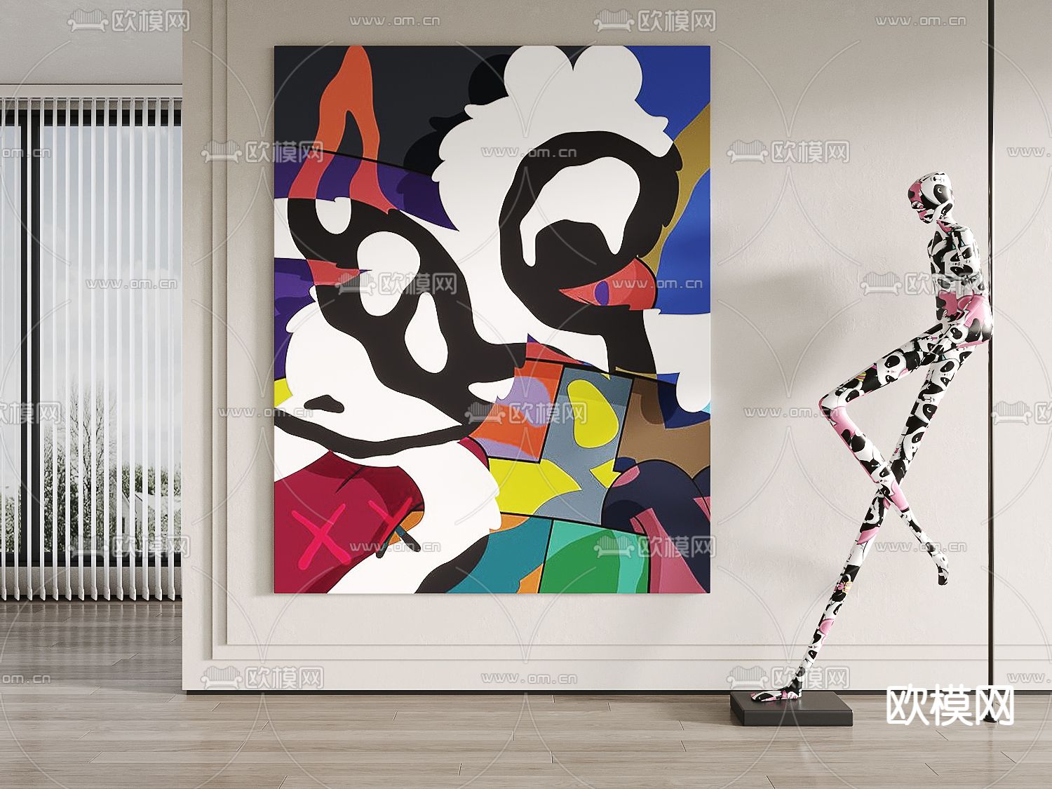 孟菲斯风抽象装饰画3d模型下载