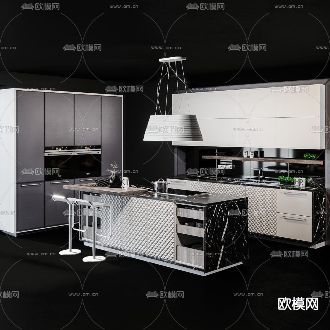 现代中岛橱柜3d模型下载（渲染图4）