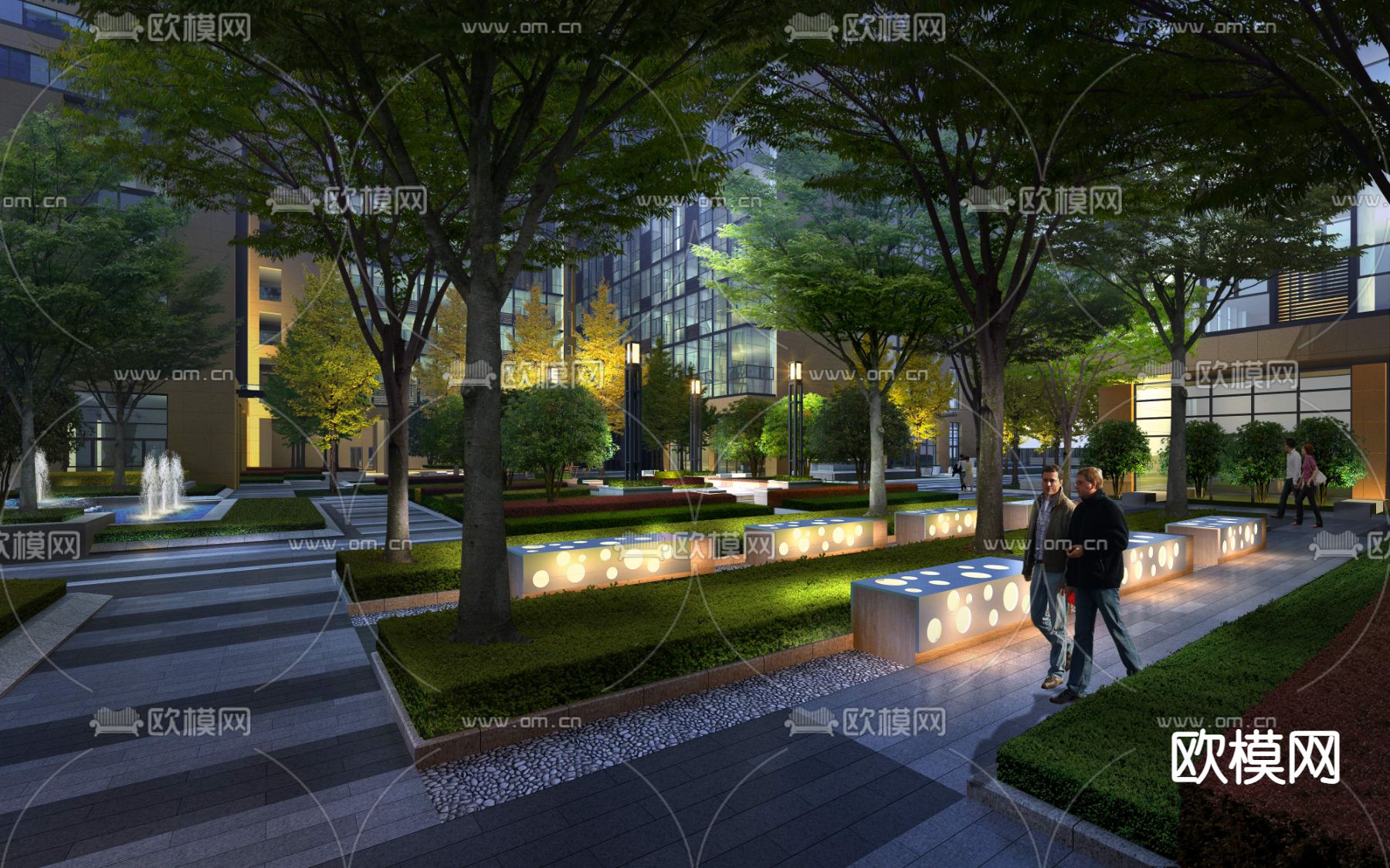 现代广场公园夜景景观psd下载
