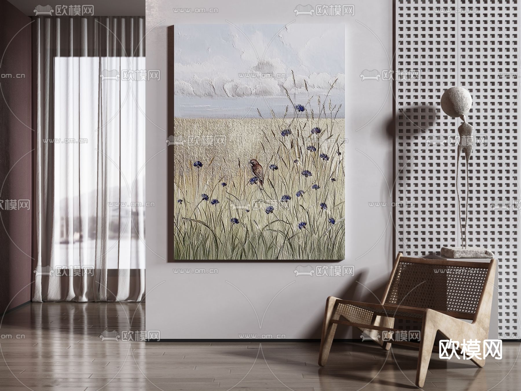侘寂风麦穗装饰画3d模型下载_ID12076681_3dmax免费模型-欧模网