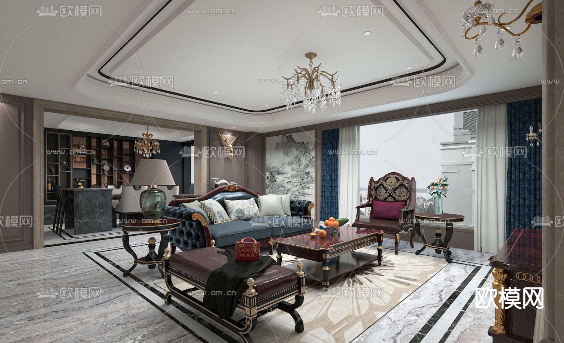 杭州捌零玖零设计 欧式古典客餐厅3d模型下载