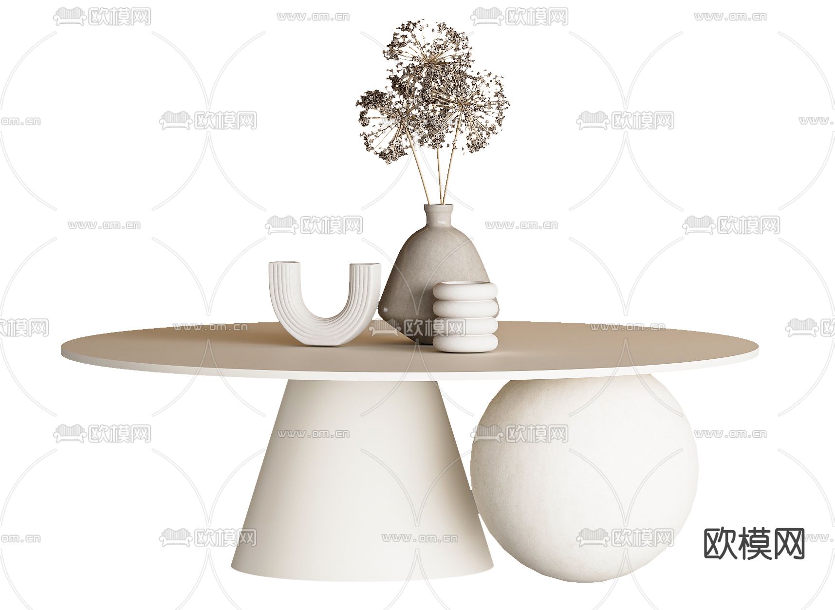 奶油风圆形茶几3d模型下载