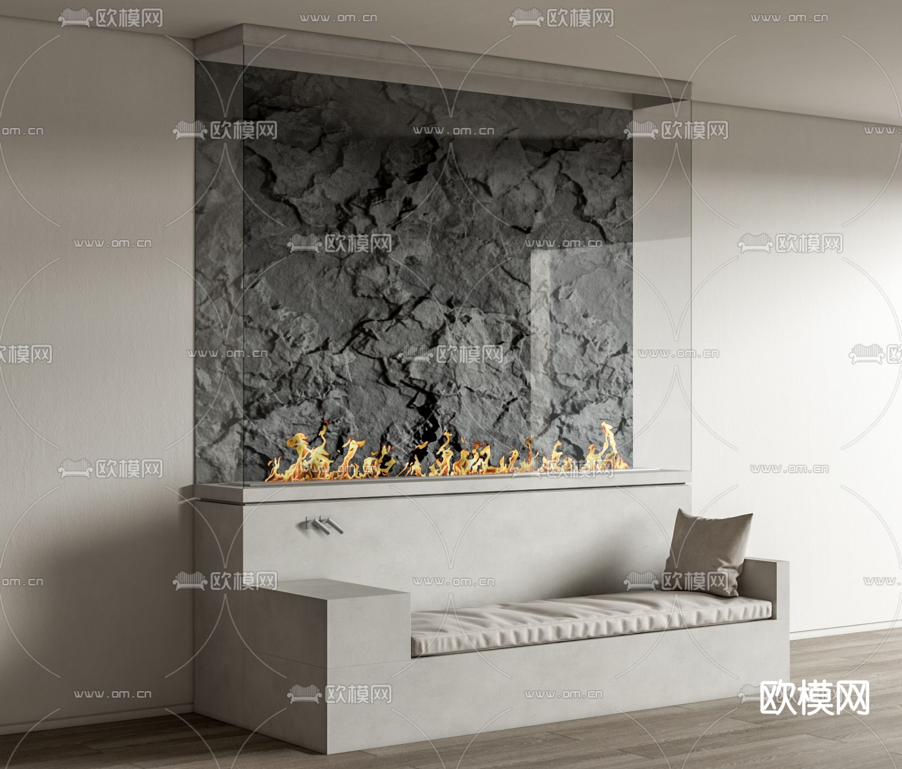 现代壁炉su模型下载（渲染图1）