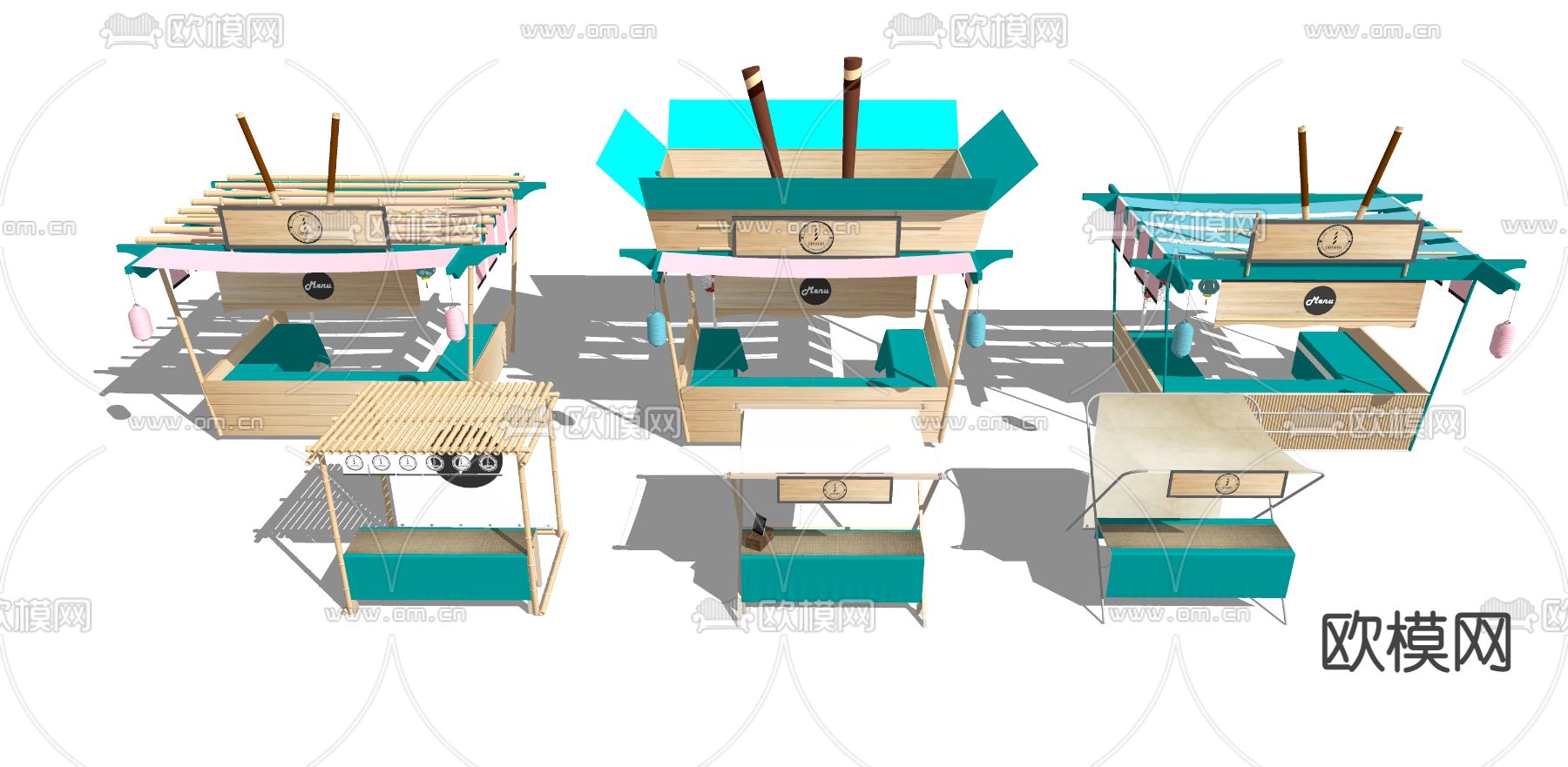 新中式集市摊位快餐车su模型下载（渲染图2）