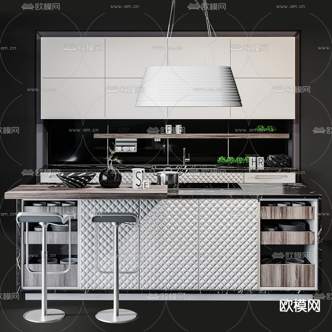 现代中岛橱柜3d模型下载（渲染图1）