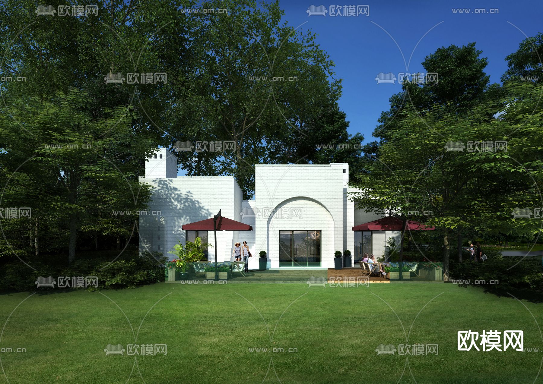 现代草原商业街建筑外观psd下载