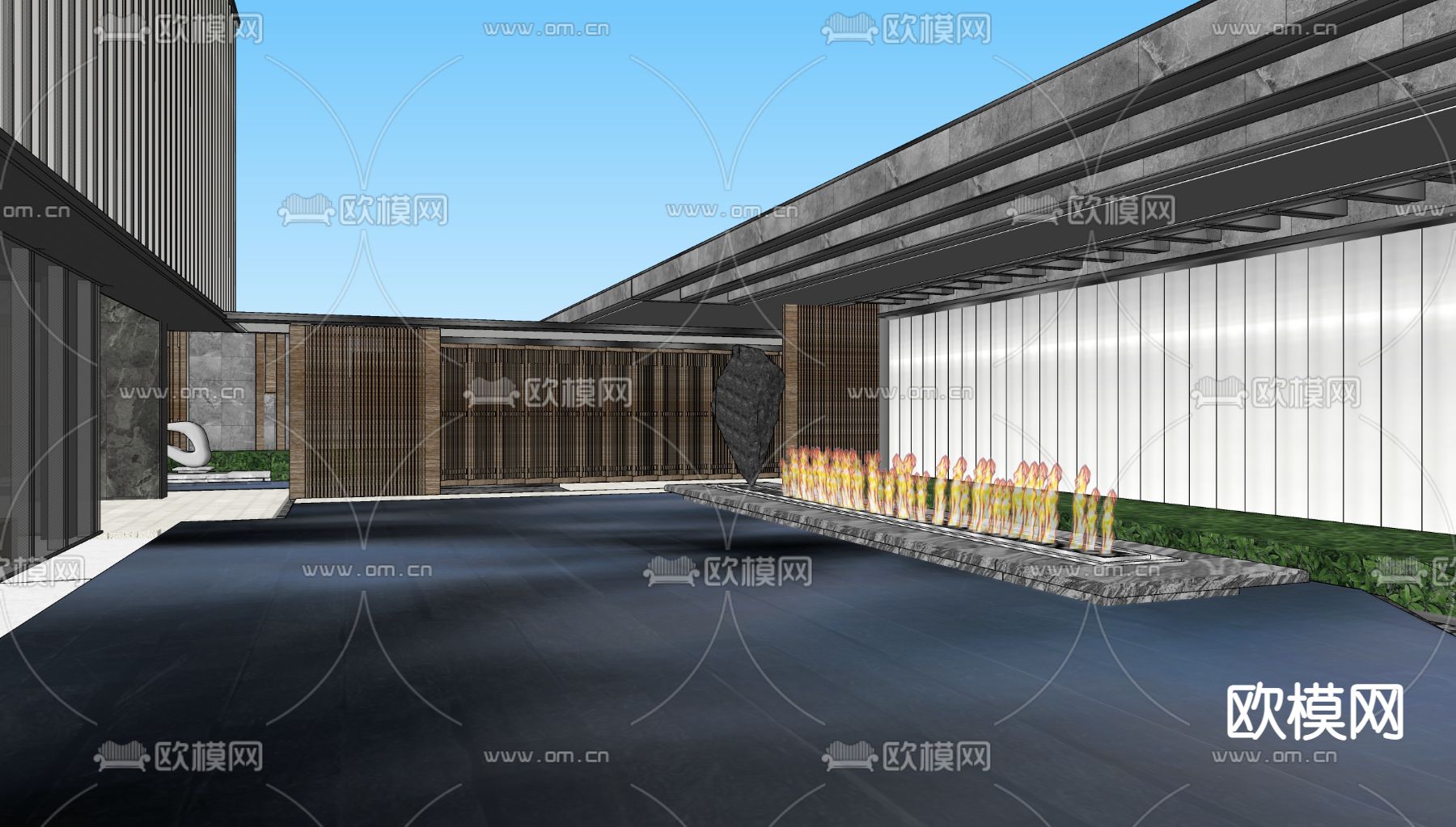 现代华润悦府示范区su模型下载_ID:12068377_sketchup模型下载-欧模网