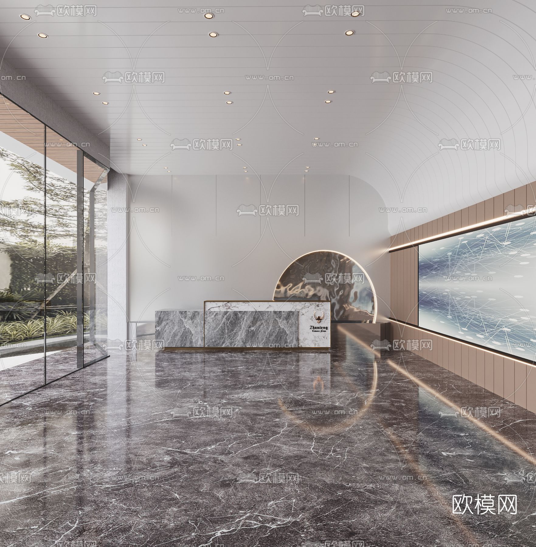现代办公前台大厅3d模型下载