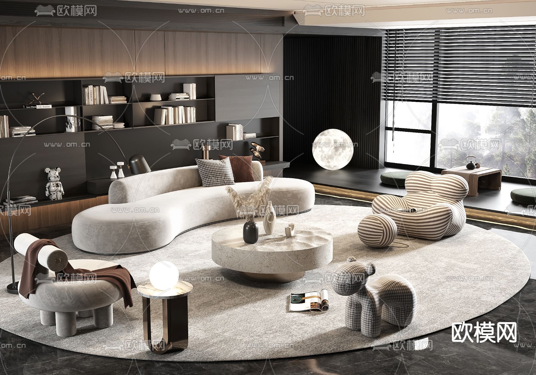 现代布艺弧形组合沙发3d模型下载