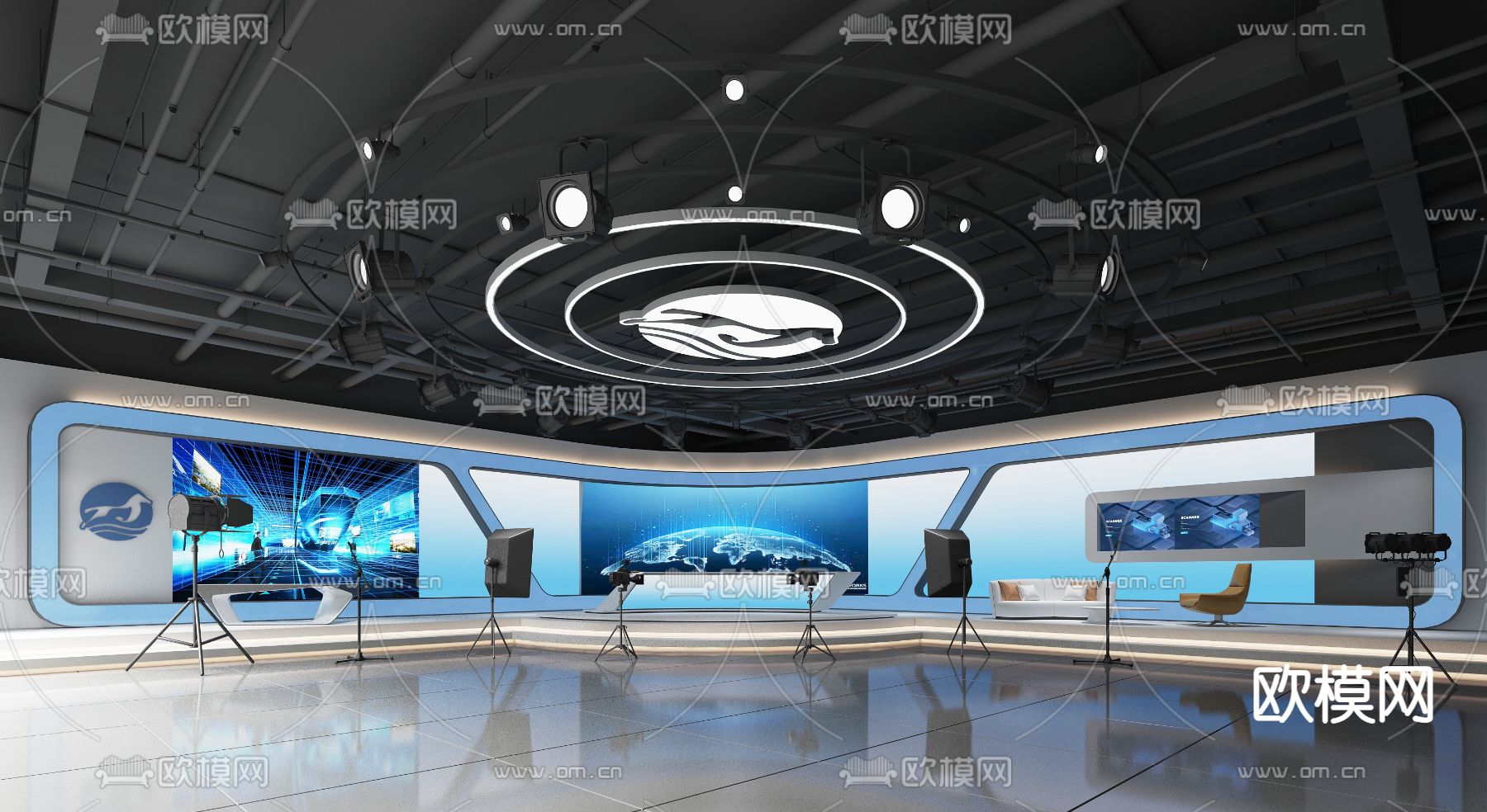 现代新闻演播室3d模型下载