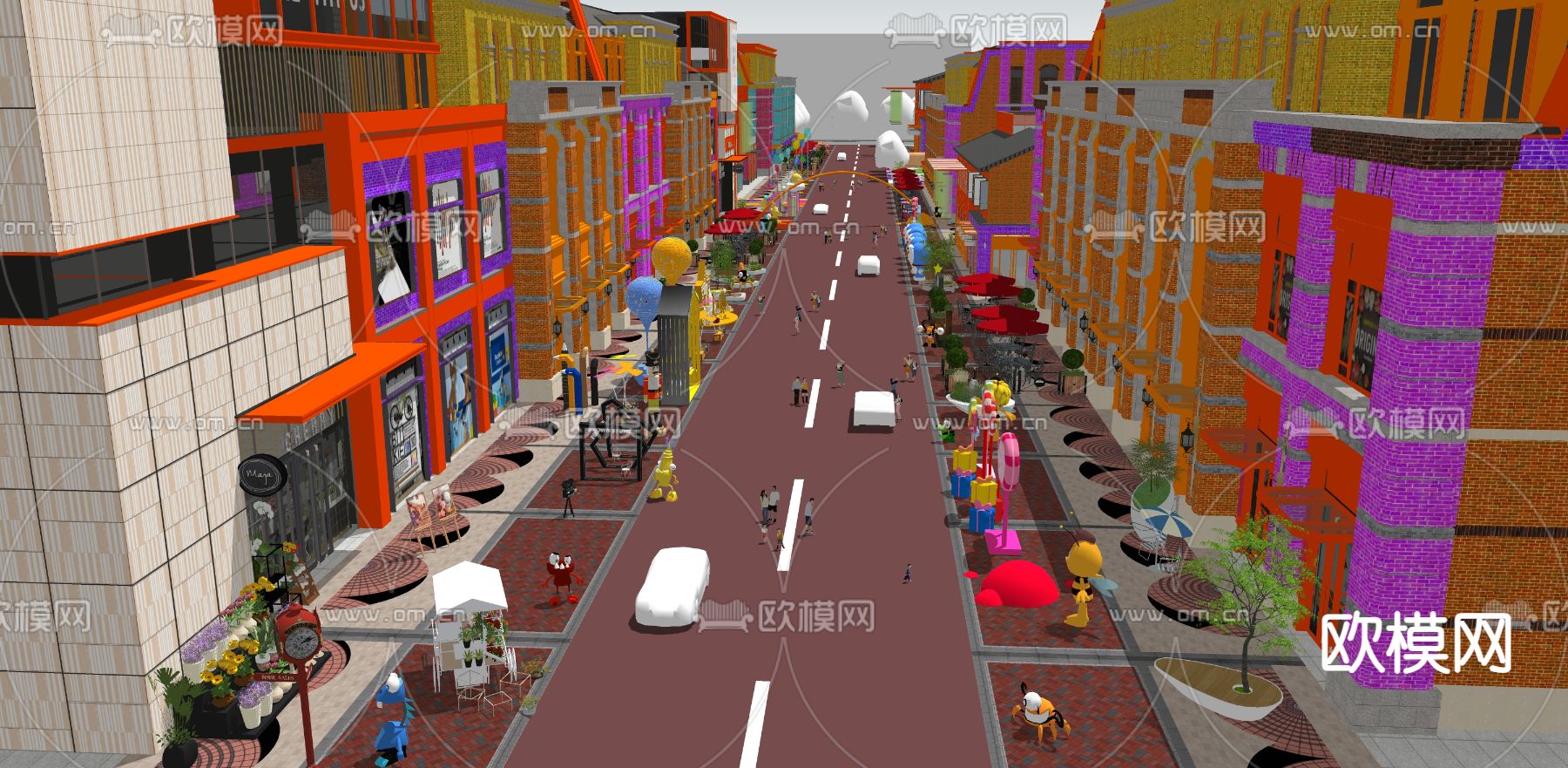 简欧商业街su模型下载（渲染图1）