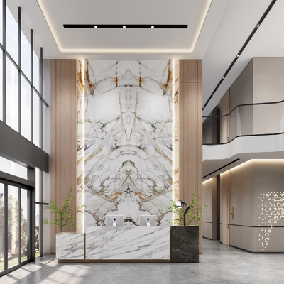  现代公司前台大堂su模型 