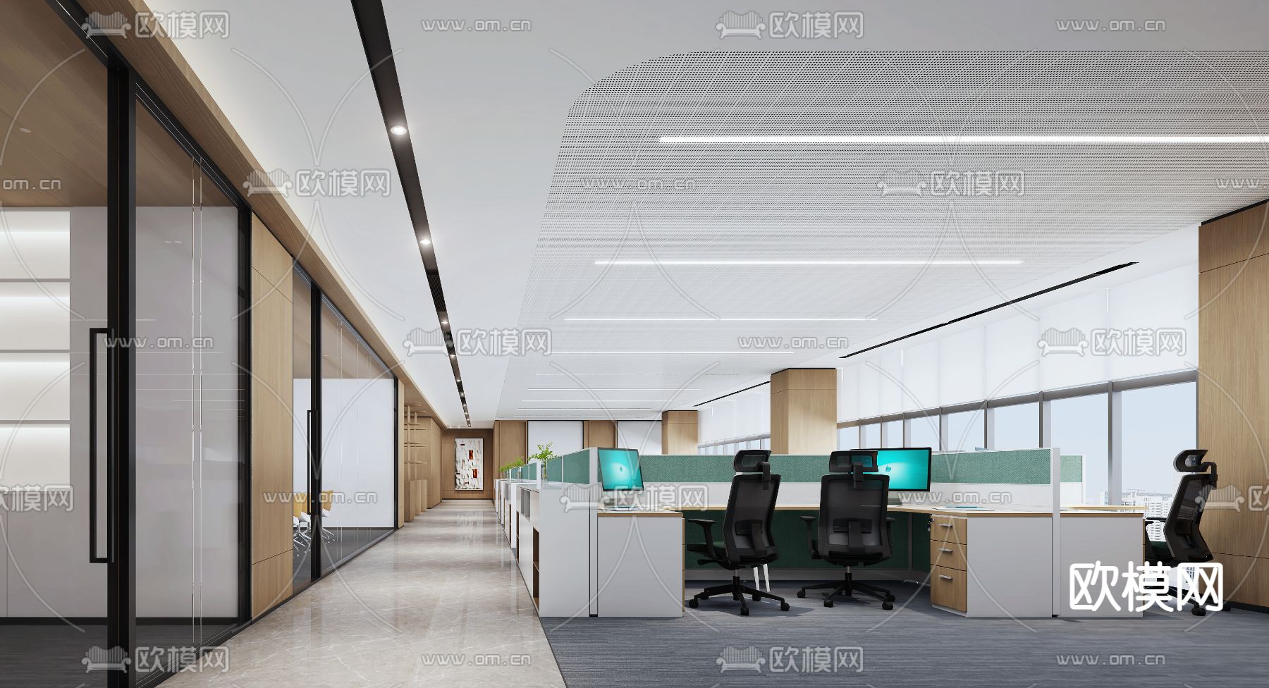 现代敞开式办公区3d模型下载_ID12071748_3dmax免费模型-欧模网