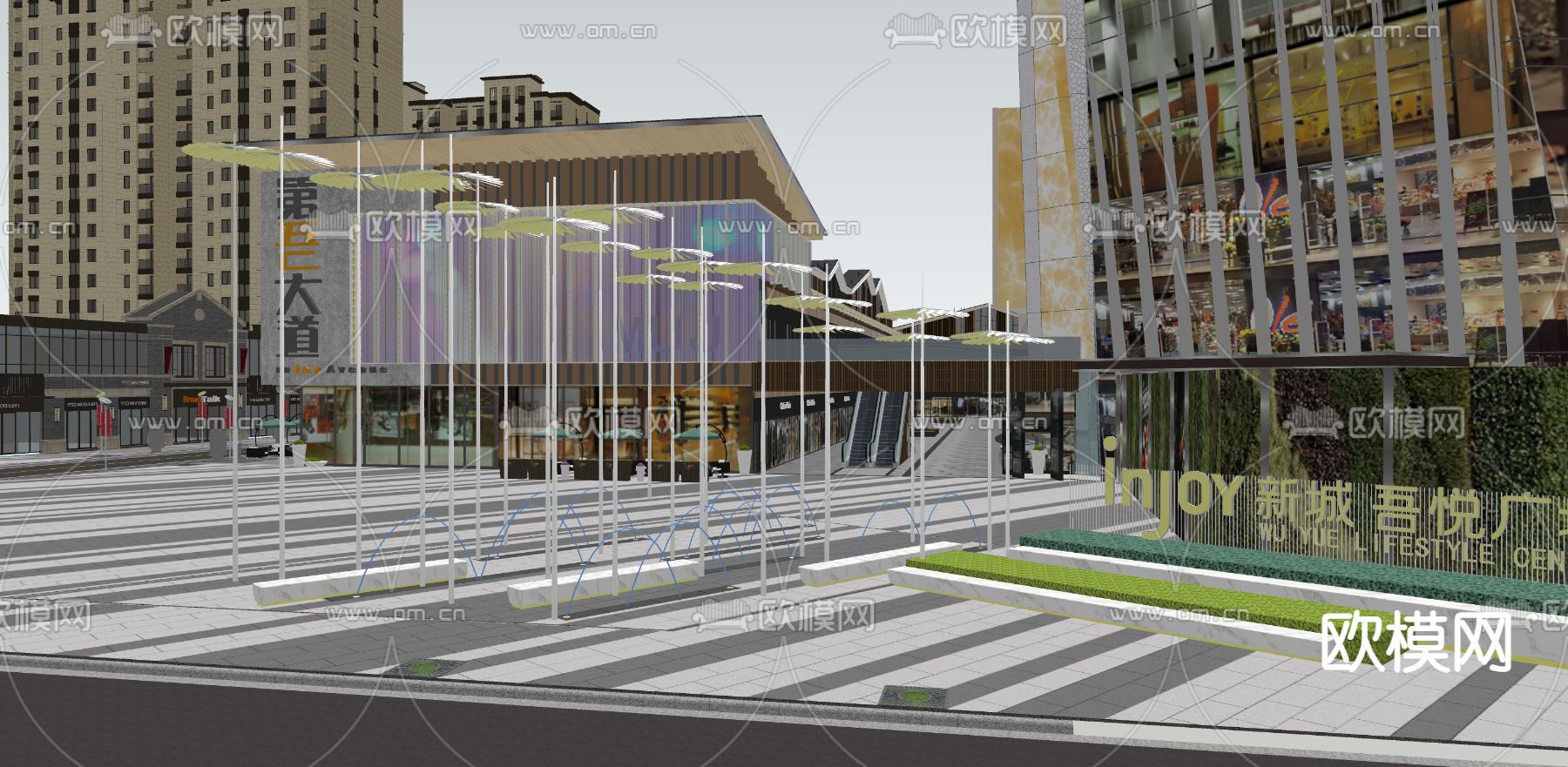 现代商业街su模型下载_ID12070085_sketchup模型下载-欧模网