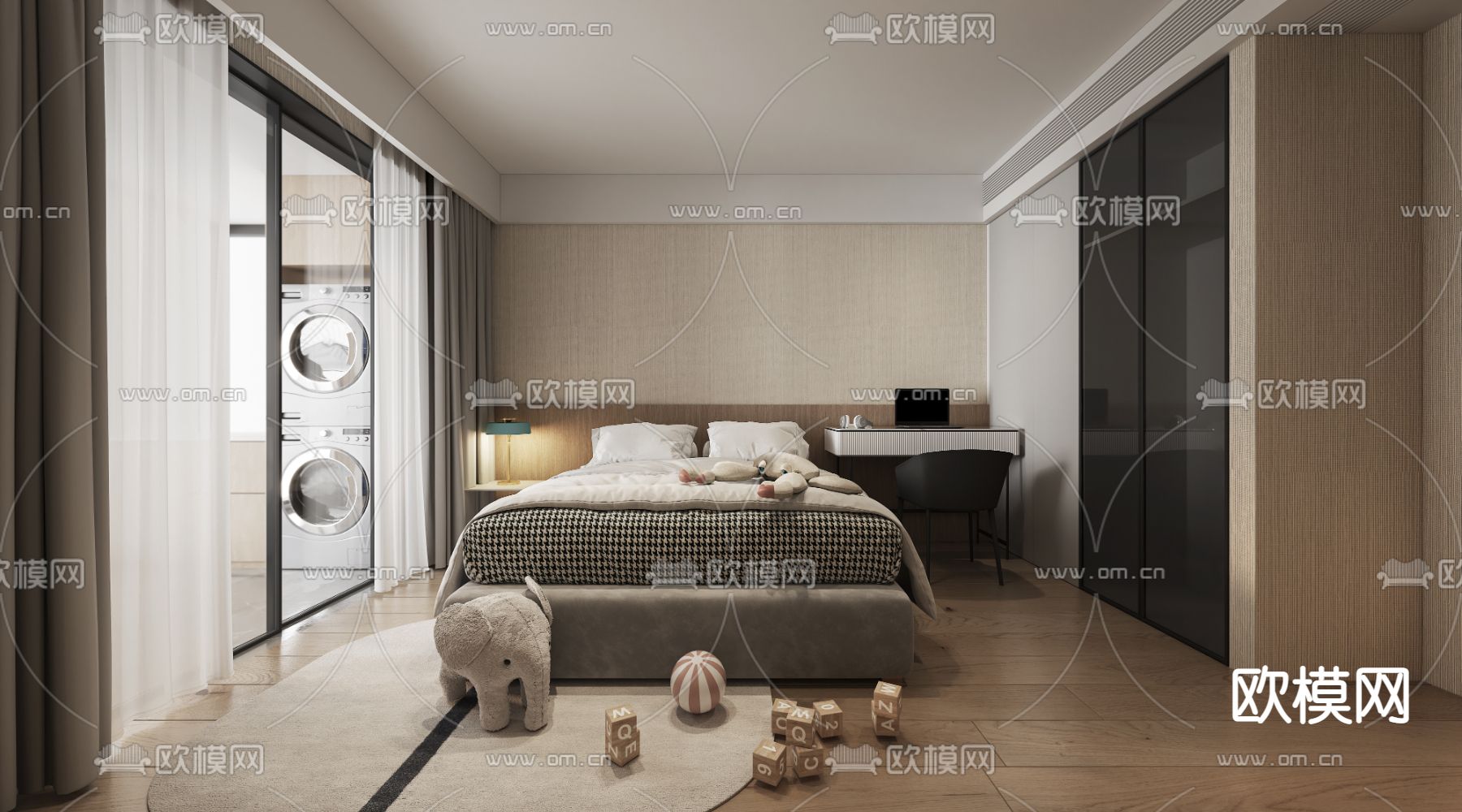 现代客厅餐厅3d模型下载（渲染图2）