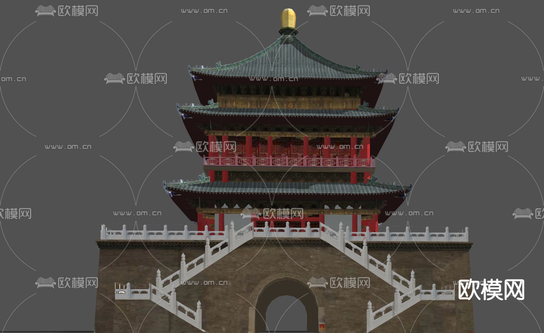 新中式西安钟楼外观su模型
