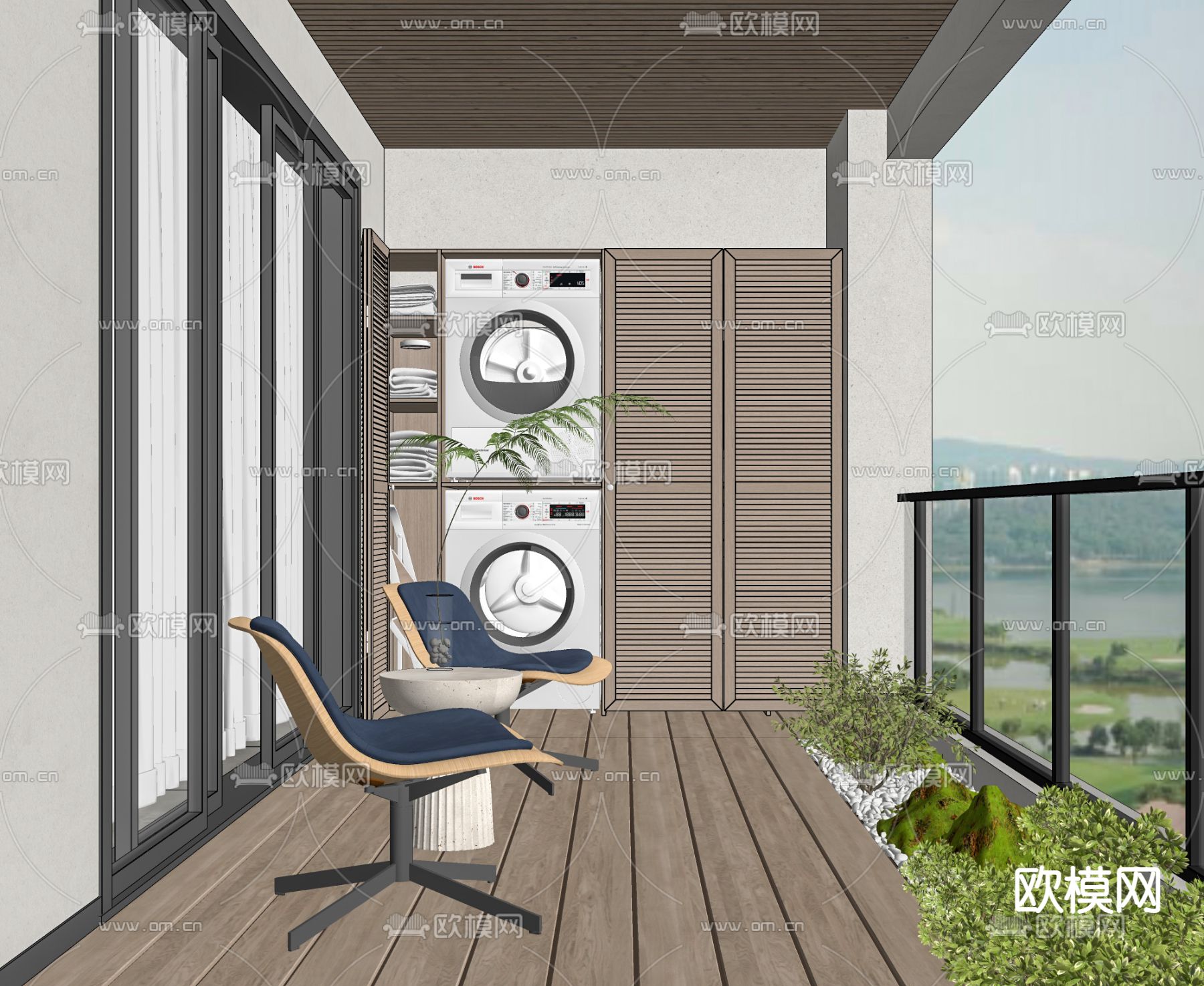 现代阳台洗衣房su模型