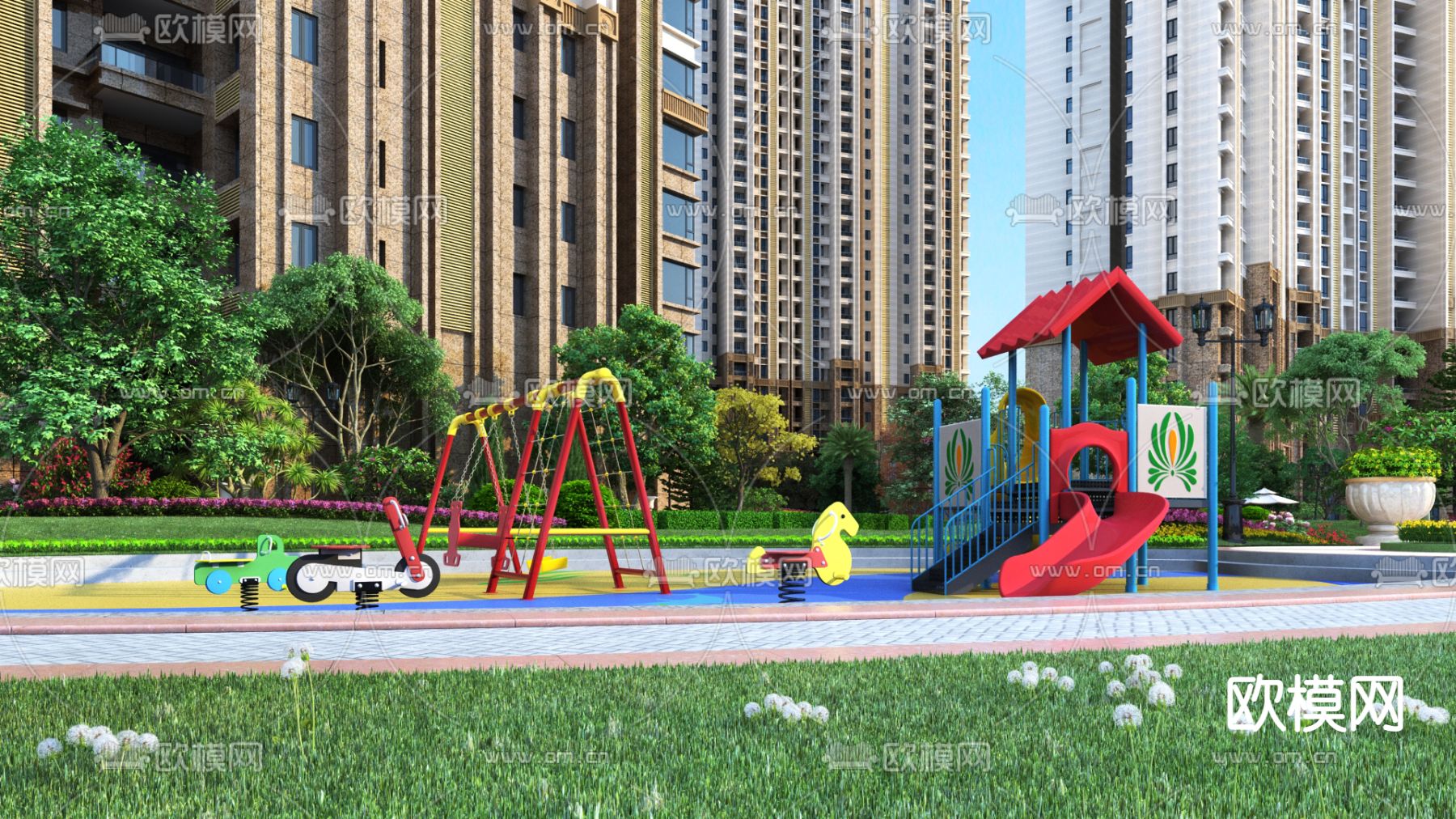 现代户外儿童游乐场3d模型下载