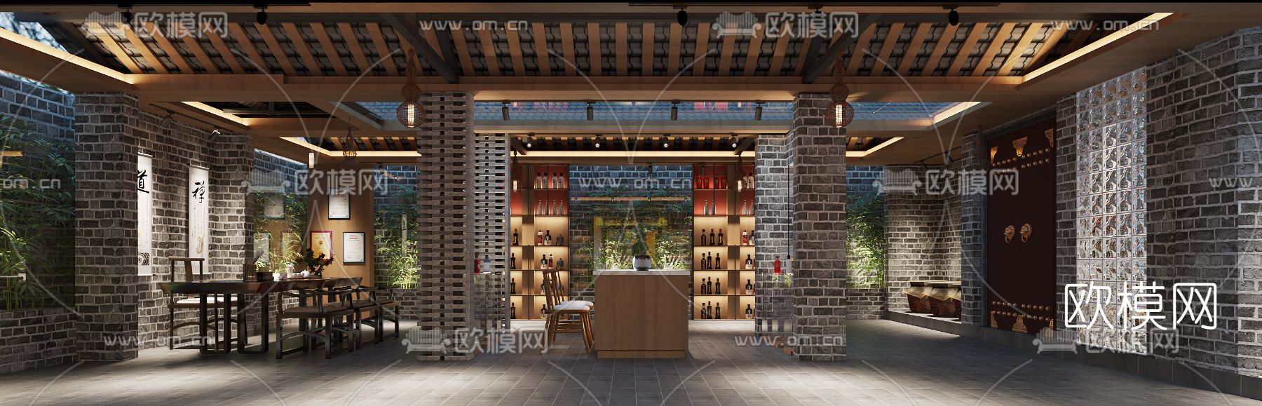 中式名酒展厅3d模型下载（渲染图2）