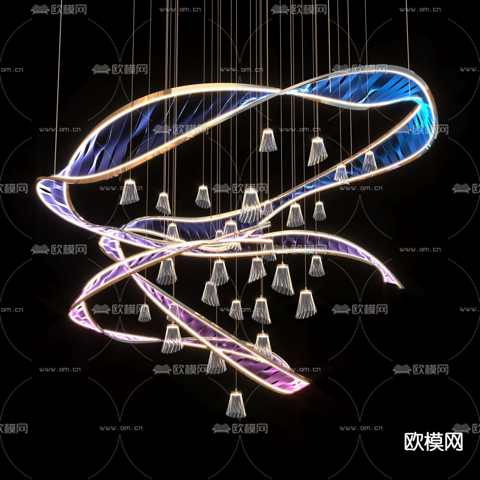 现代轻奢水晶吊灯3d模型下载（渲染图3）