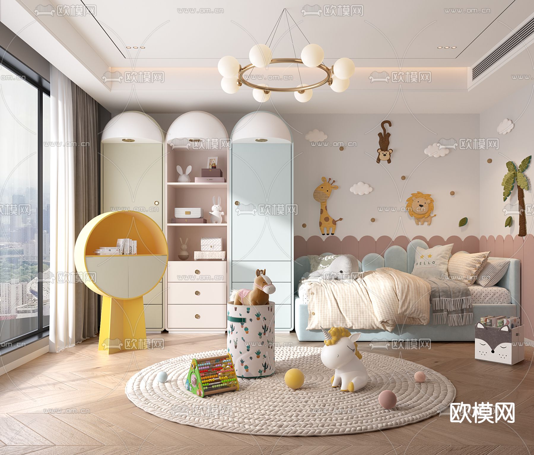 现代卧室儿童房3d模型下载（渲染图1）