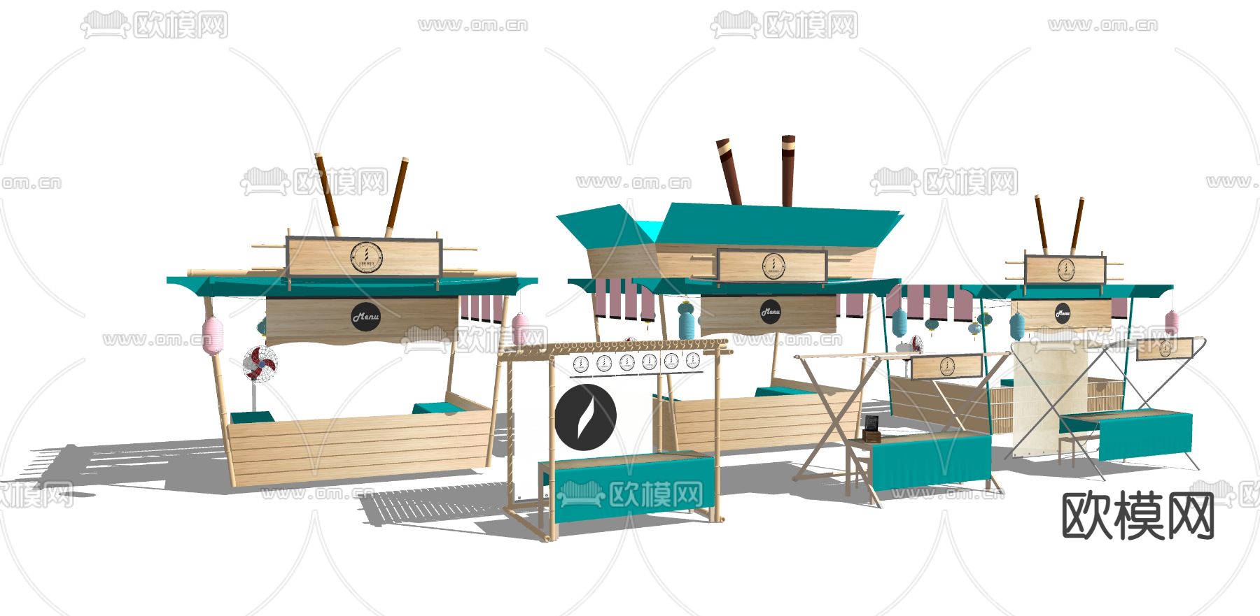 新中式集市摊位快餐车su模型下载（渲染图1）