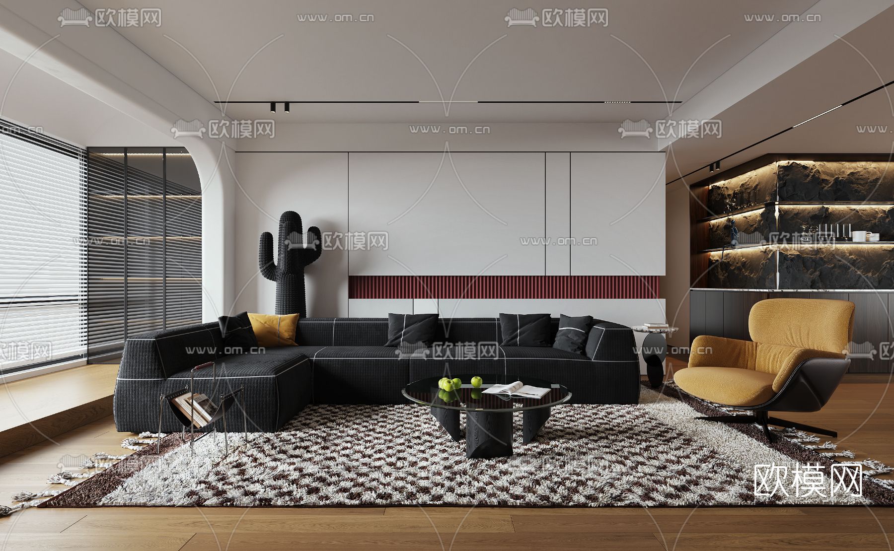 现代高级灰客厅3d模型下载（渲染图1）