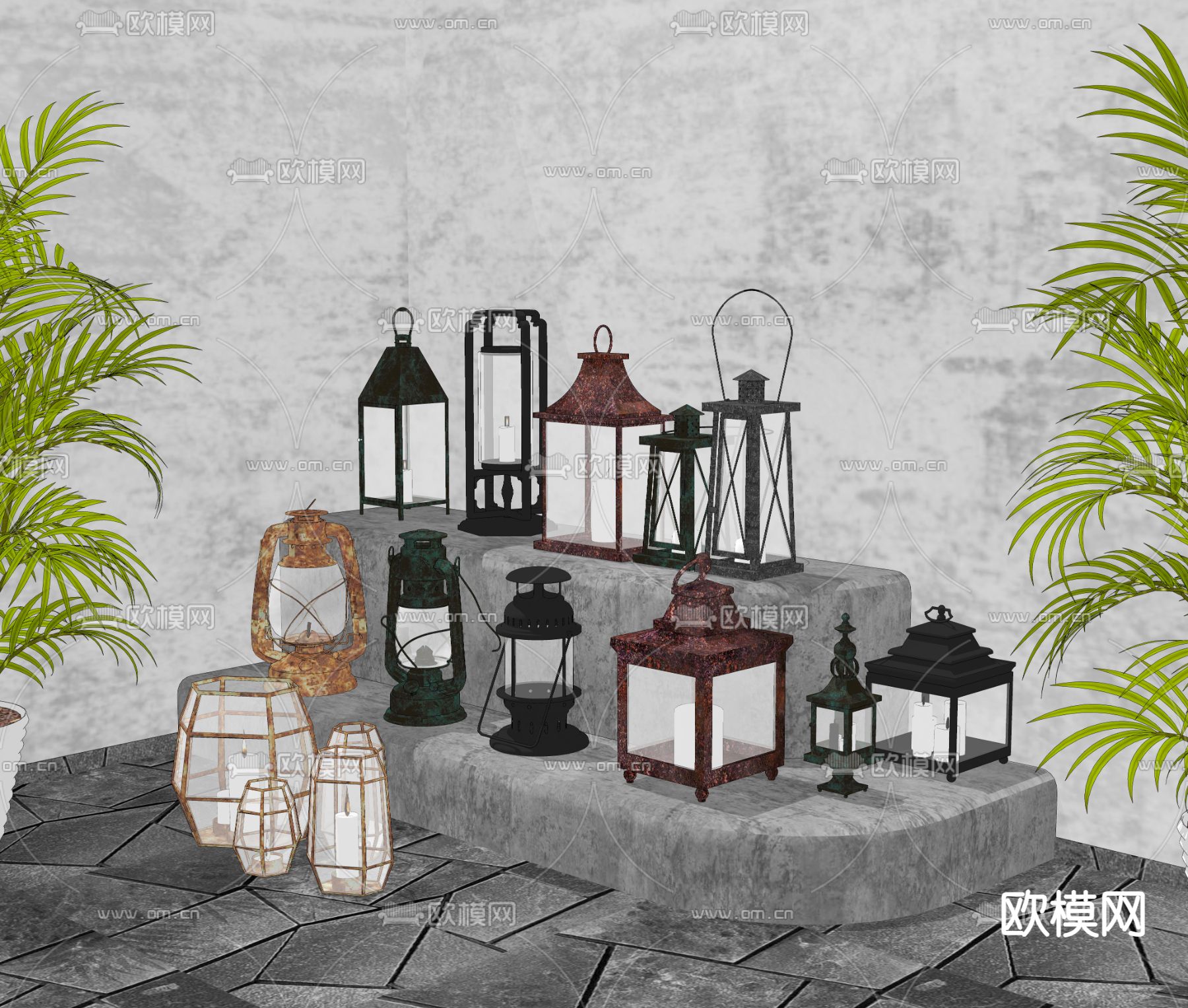 美式户外景观地灯su模型下载（渲染图2）