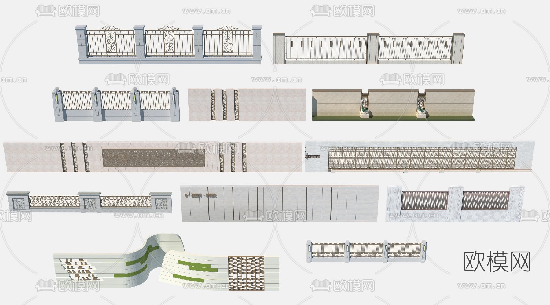 现代护栏围墙3d模型下载