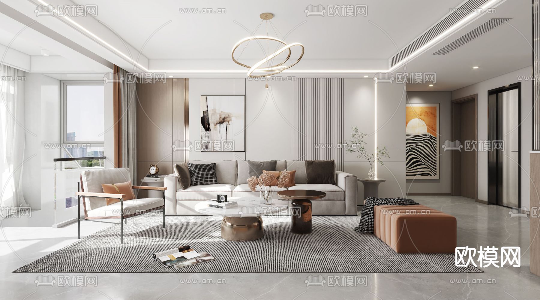 现代轻奢客餐厅3d模型下载（渲染图2）