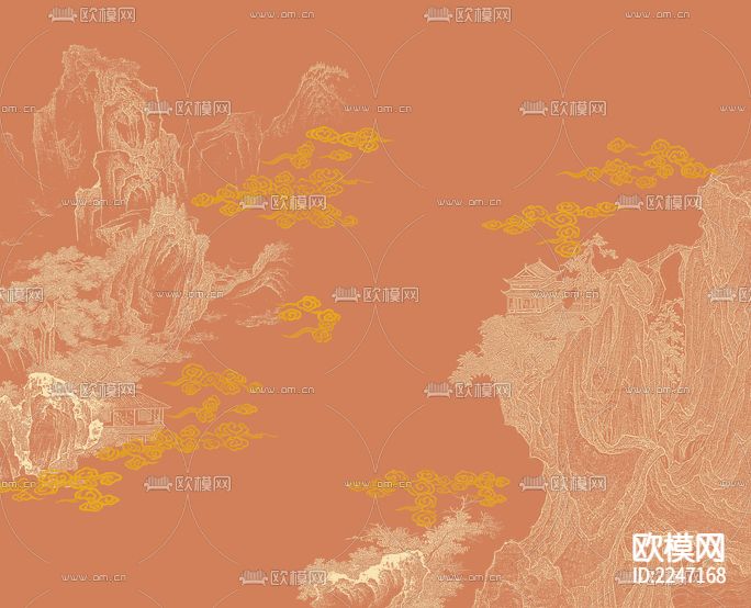中式古典壁画墙布下载（渲染图5）