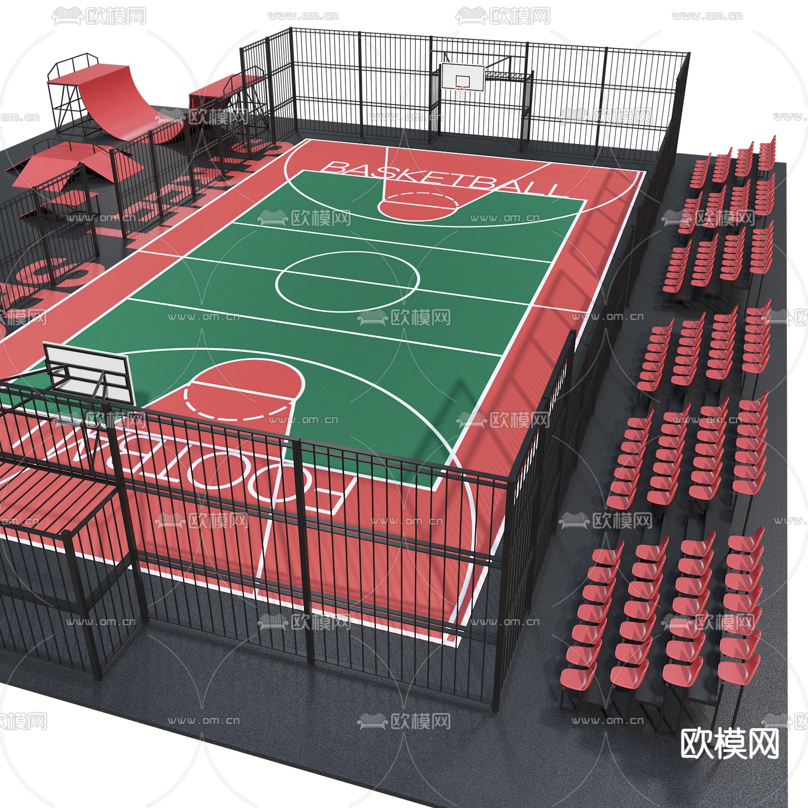 现代篮球场运动场3d模型下载（渲染图3）